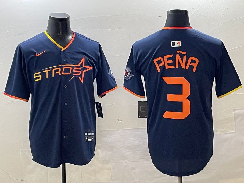 Men Houston Astros #3 Pena Drak Blue Three generations Joint Name 2025 Nike MLB Jersey style 1